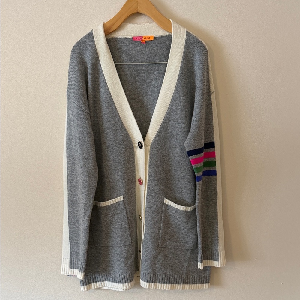 Vilagallo Cardigan Sweater 4 Stripes Size M - Picture 2 of 9